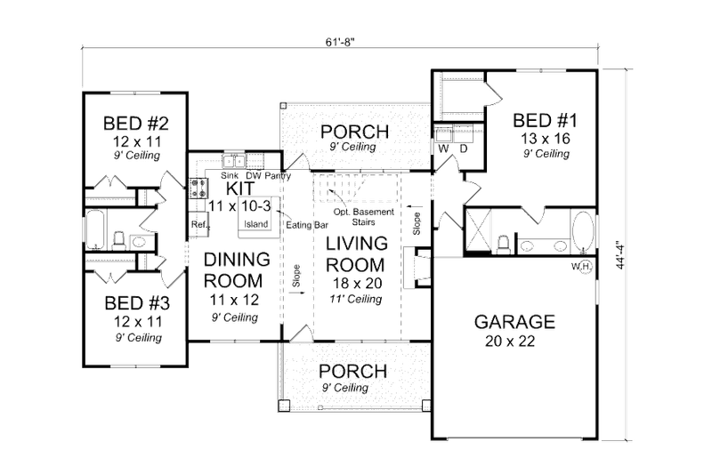 Dream House Plan - Floor Plan - Main Floor 1 for Traditional House Plan #513-17 - 3 bed, 2 bath