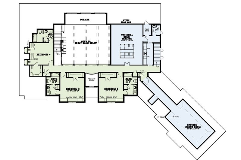 House Blueprint - Floor Plan - Upper Floor for European House Plan #17-2437 - 4 bed, 5.5 bath