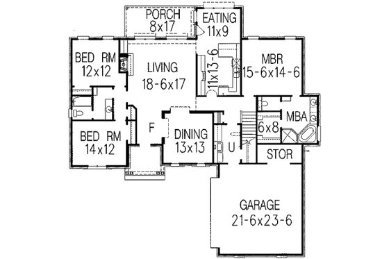 Floor Plan - Main Floor for Southern House Plan #15-246 - 3 bed, 2 bath