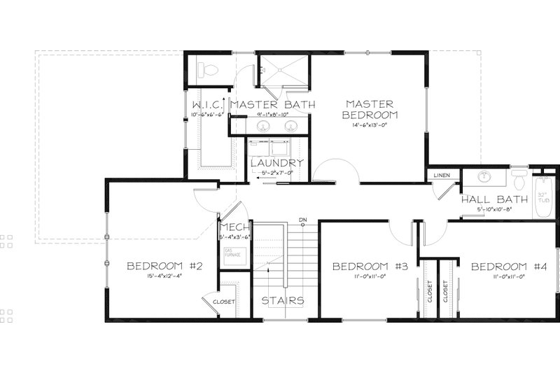 House Blueprint - Floor Plan - Upper Floor for Craftsman House Plan #434-22 - 4 bed, 2.5 bath
