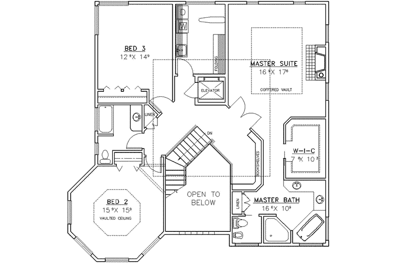 House Blueprint - Floor Plan - Upper Floor for European House Plan #117-185 - 3 bed, 4 bath