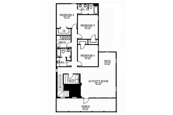 Floor Plan - Upper Floor for Southern House Plan #1058-75 - 4 bed, 3.5 bath