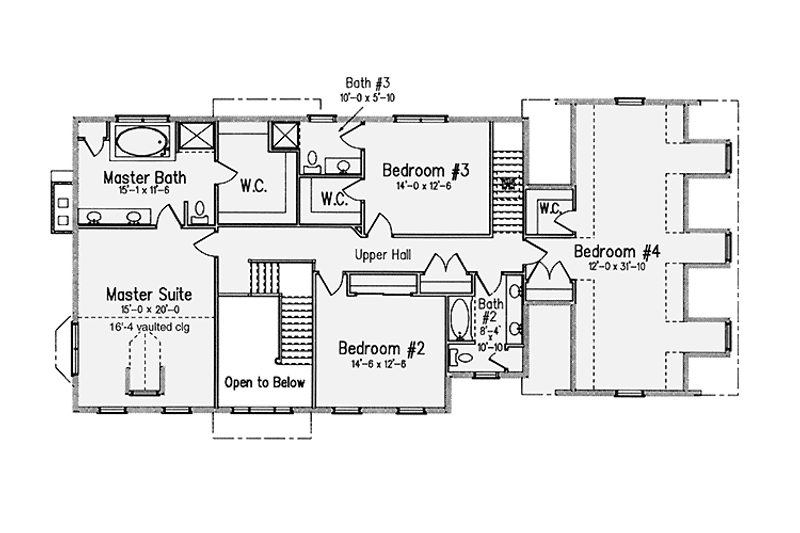 Architectural House Design - Floor Plan - Upper Floor for Classical House Plan #994-3 - 4 bed, 3.5 bath