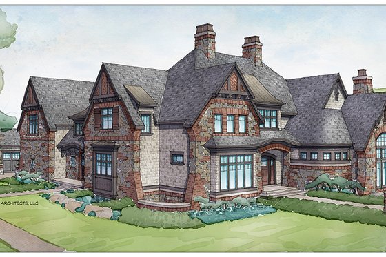 Exterior - Rear Elevation 2 for Tudor House Plan #928-275 - 5 bed, 5 bath