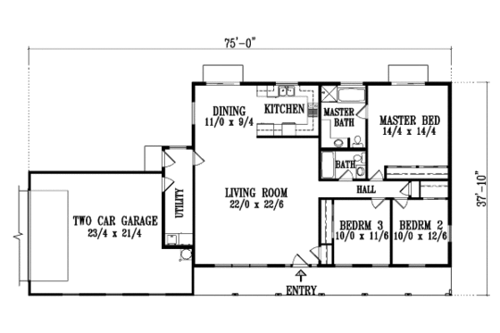 Floor Plan - Main Floor for Adobe / Southwestern House Plan #1-1305 - 3 bed, 2 bath