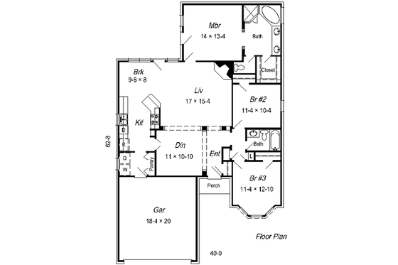 Floor Plan - Main Floor for European House Plan #329-190 - 3 bed, 2 bath