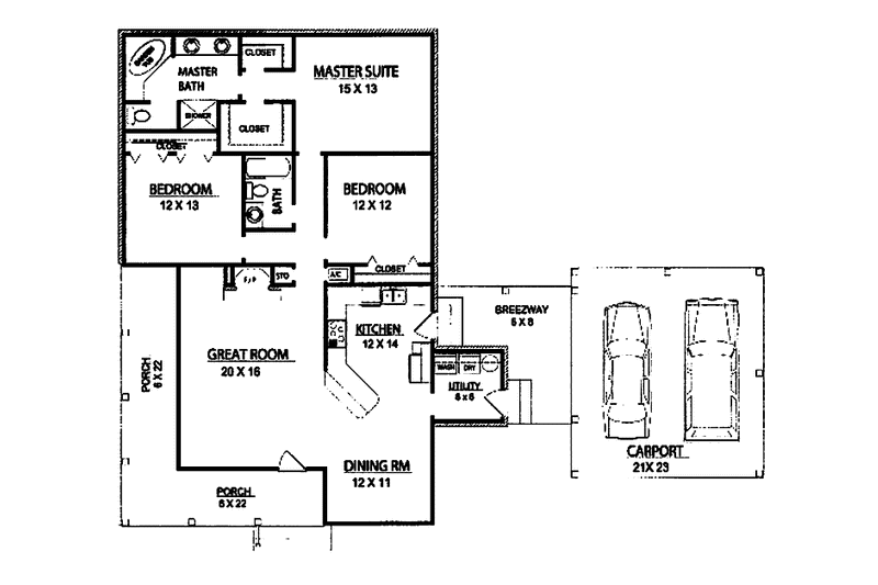 House Design - Floor Plan - Main Floor for Traditional House Plan #14-271 - 3 bed, 2 bath