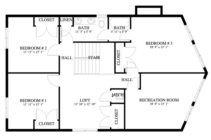 House Design - Floor Plan - Upper Floor for Cabin House Plan #1060-451 - 4 bed, 3 bath