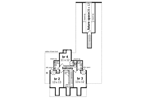 Floor Plan - Upper Floor for Southern House Plan #45-161 - 4 bed, 3.5 bath