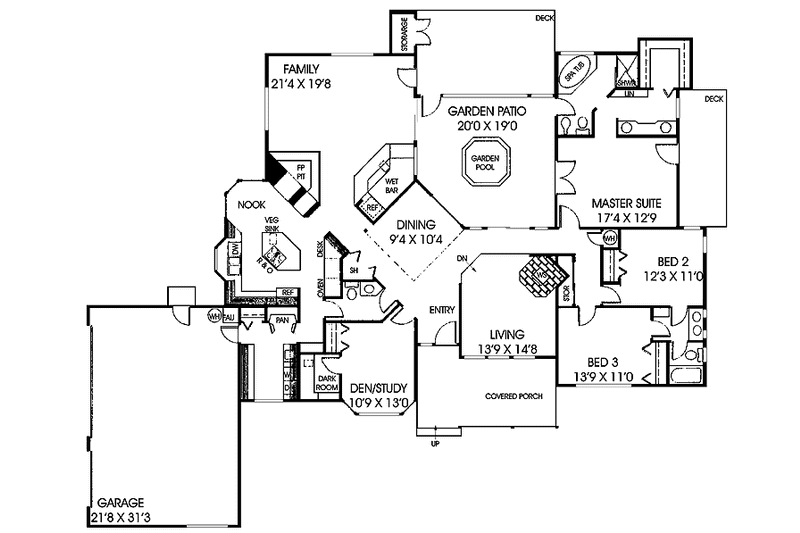 House Blueprint - Floor Plan - Main Floor for European House Plan #60-867 - 3 bed, 2.5 bath