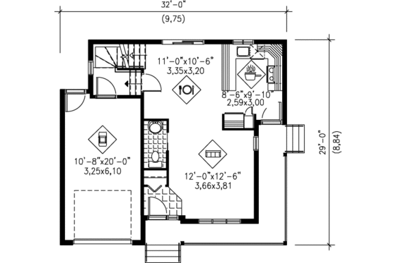 Floor Plan - Main Floor for Traditional House Plan #25-2031 - 3 bed, 1.5 bath