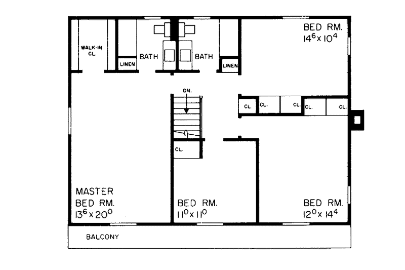 Architectural House Design - Floor Plan - Upper Floor for Colonial House Plan #72-549 - 4 bed, 2.5 bath