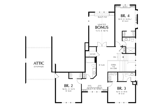 Floor Plan - Upper Floor for Traditional House Plan #48-877 - 4 bed, 4.5 bath