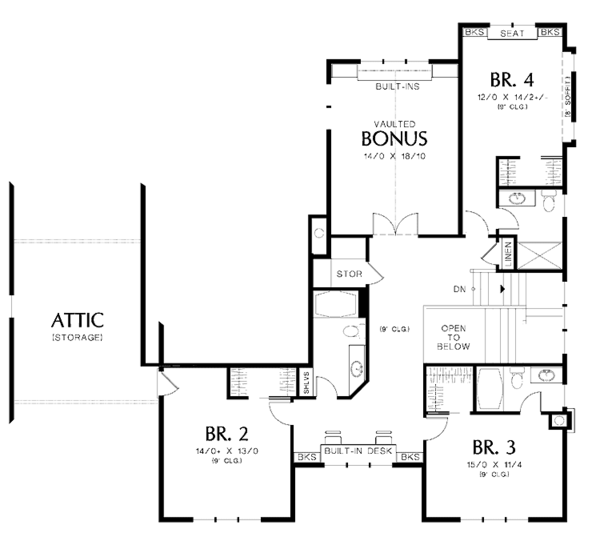 House Blueprint - Traditional Floor Plan - Upper Floor Plan #48-877