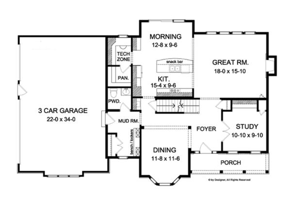 Architectural House Design - Colonial Floor Plan - Main Floor Plan #1010-61