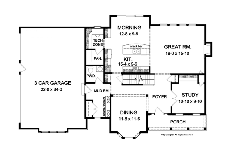 Home Plan - Floor Plan - Main Floor for Colonial House Plan #1010-61 - 4 bed, 2.5 bath