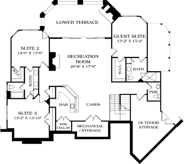 Architectural House Design - Craftsman Floor Plan - Lower Floor Plan #453-577