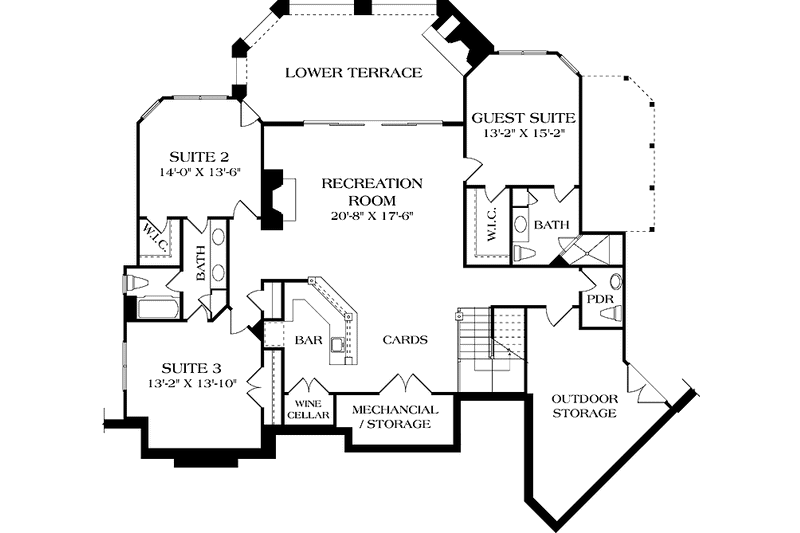 House Blueprint - Floor Plan - Lower Floor for Craftsman House Plan #453-577 - 4 bed, 4 bath