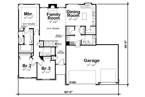 Floor Plan - Main Floor for Country House Plan #20-2192 - 3 bed, 2.5 bath