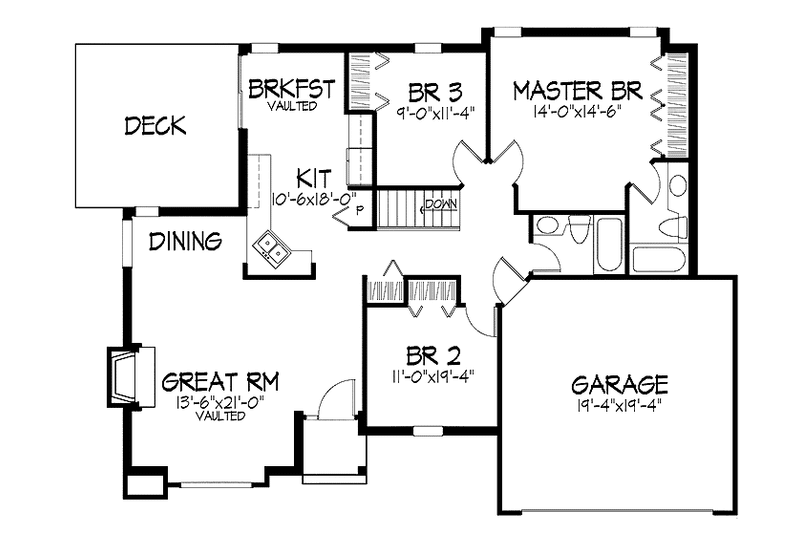 Home Plan - Floor Plan - Main Floor for Ranch House Plan #320-725 - 3 bed, 2 bath