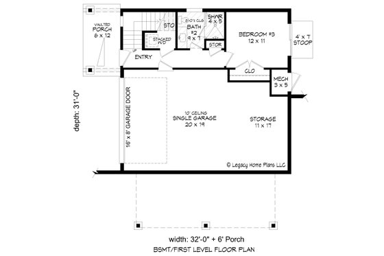 Floor Plan - Main Floor for Southern House Plan #932-822 - 3 bed, 2 bath