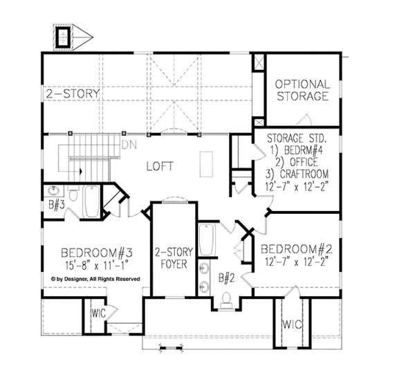 Dream House Plan - Craftsman Floor Plan - Upper Floor Plan #54-350