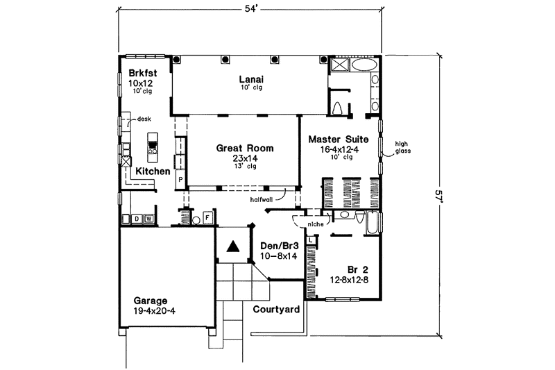 Dream House Plan - Floor Plan - Main Floor for Mediterranean House Plan #320-1062 - 2 bed, 2 bath