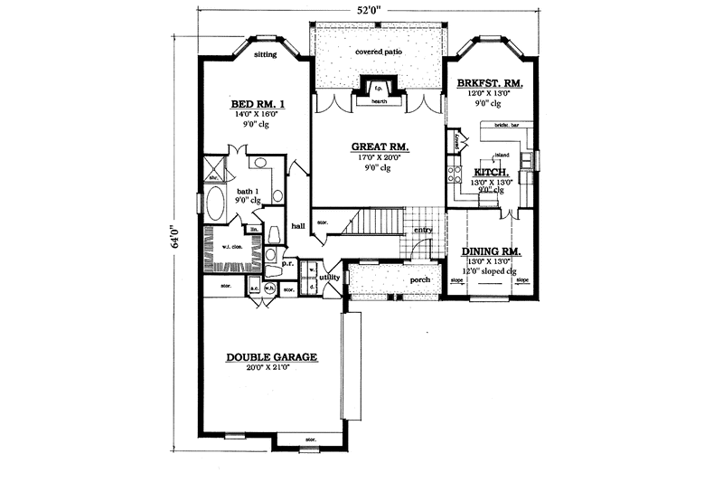 Architectural House Design - Floor Plan - Main Floor for Country House Plan #42-622 - 4 bed, 2.5 bath