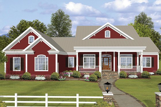 Exterior - Front Elevation 3 for Ranch House Plan #56-696 - 3 bed, 3.5 bath