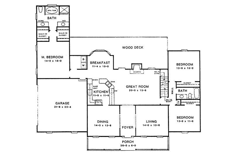 Architectural House Design - Floor Plan - Main Floor for Country House Plan #10-276 - 3 bed, 2 bath