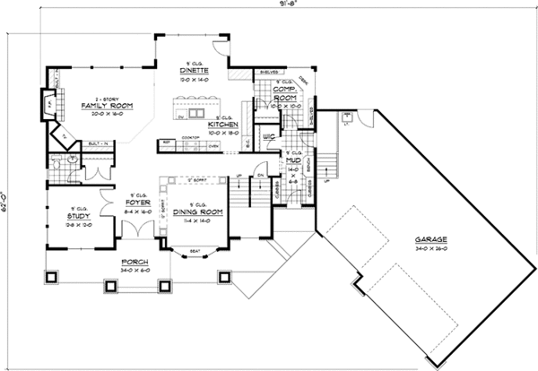 House Plan Design - European Floor Plan - Main Floor Plan #51-649