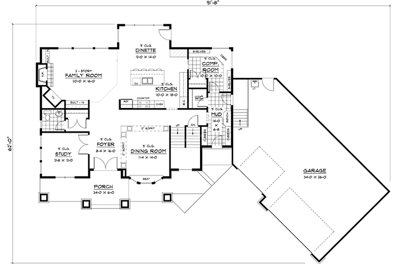 Home Plan - Floor Plan - Main Floor for European House Plan #51-649 - 3 bed, 2.5 bath