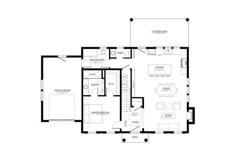 House Blueprint - Floor Plan - Main Floor for Bungalow House Plan #1114-62 - 3 bed, 2.5 bath
