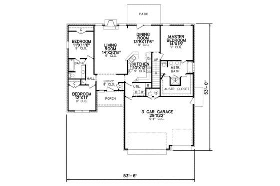 Floor Plan - Main Floor for Traditional House Plan #65-433 - 3 bed, 2 bath
