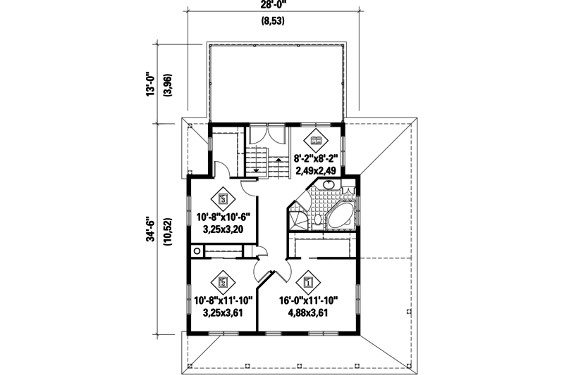 Dream House Plan - Floor Plan - Upper Floor for Country House Plan #25-4703 - 3 bed, 1 bath