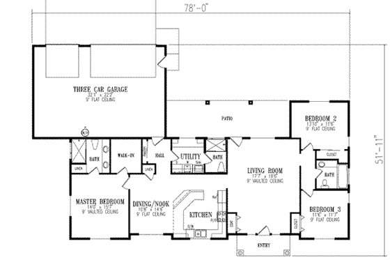 Floor Plan - Main Floor for Mediterranean House Plan #1-385 - 3 bed, 3 bath