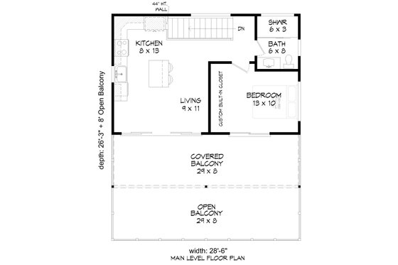 Floor Plan - Main Floor for Prairie House Plan #932-752 - 1 bed, 1.5 bath