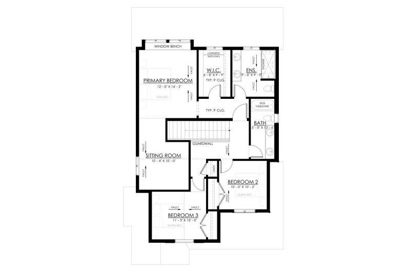 House Blueprint - Floor Plan - Upper Floor for Farmhouse House Plan #1114-116 - 3 bed, 2.5 bath
