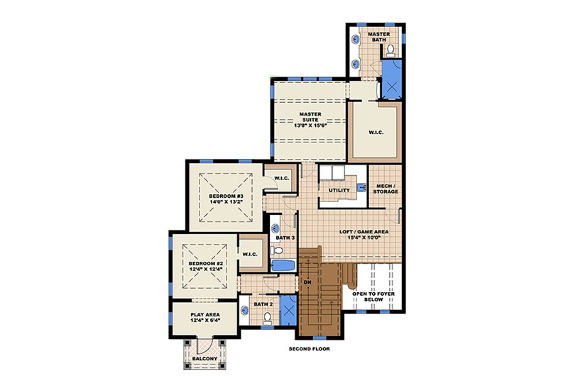 Architectural House Design - Floor Plan - Upper Floor for Beach House Plan #27-517 - 3 bed, 4 bath