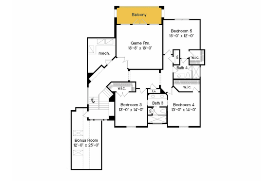 Floor Plan - Upper Floor for European House Plan #135-189 - 5 bed, 5.5 bath