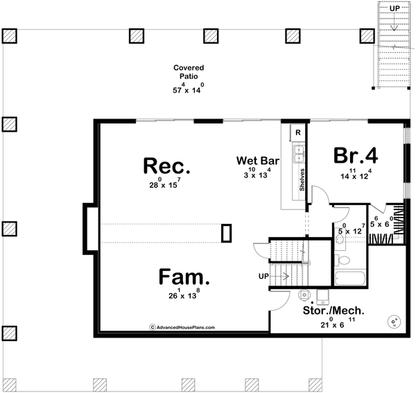 Farmhouse Floor Plan - Lower Floor Plan #455-404