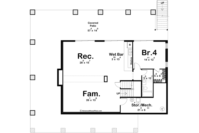 Dream House Plan - Floor Plan - Lower Floor for Farmhouse House Plan #455-404 - 3 bed, 3.5 bath