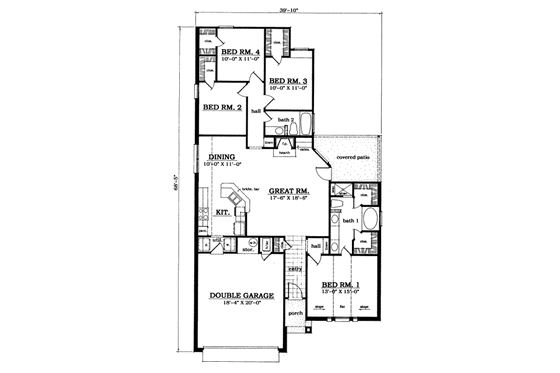 Floor Plan - Main Floor for Traditional House Plan #42-121 - 4 bed, 2 bath