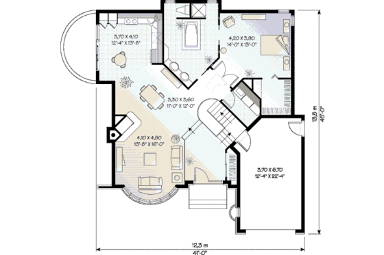 Floor Plan - Main Floor for European House Plan #23-128 - 1 bed, 1 bath