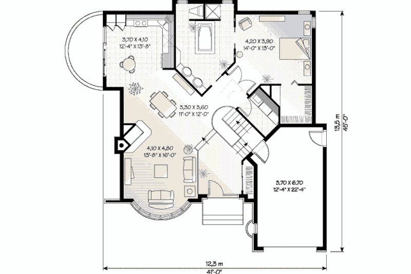 Architectural House Design - Floor Plan - Main Floor for European House Plan #23-128 - 1 bed, 1 bath