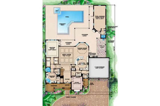 Floor Plan - Main Floor for Mediterranean House Plan #27-526 - 4 bed, 4.5 bath
