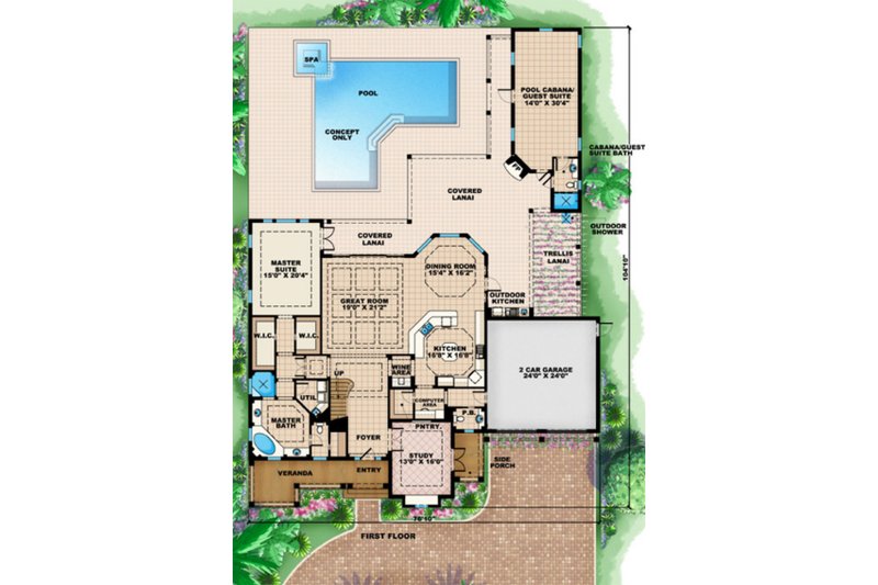 Dream House Plan - Floor Plan - Main Floor for Mediterranean House Plan #27-526 - 4 bed, 4.5 bath