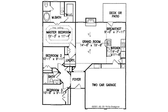 Floor Plan - Main Floor for Ranch House Plan #54-199 - 3 bed, 2 bath