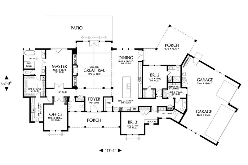 Dream House Plan - Floor Plan - Main Floor for Farmhouse House Plan #48-1027 - 3 bed, 3.5 bath