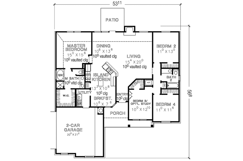 Dream House Plan - Floor Plan - Main Floor for Country House Plan #472-399 - 4 bed, 2 bath